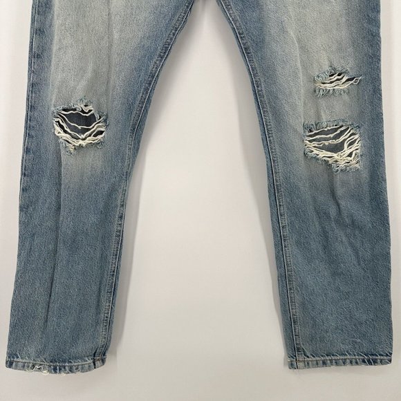 Free People‎ Blue Denim Distressed Ripped Boyfriend Straight Jeans Size 24 - Picture 7 of 12